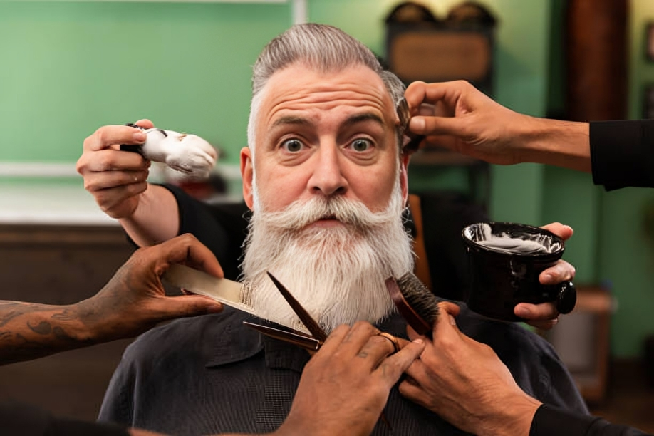 A man getting a beard cut